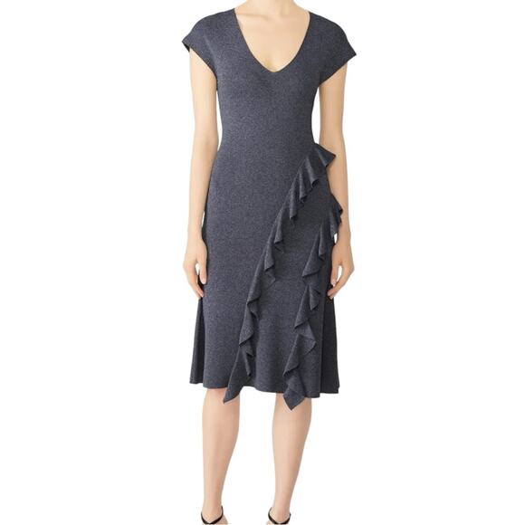 Sachin & Babi Chalise Grey Cap Sleeve V-Neck Ruffle Knit Dress XL - Picture 1 of 8